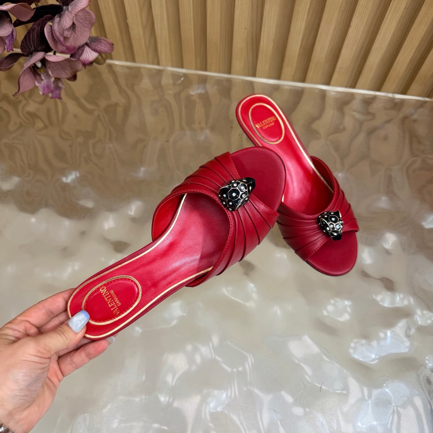 VALENTINO 26S HIGH-HEEL SANDALS 50 MM IN DARK RED GATHERED CALFSKIN