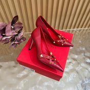 VALENTINO 26S STUDDED POINTED TOE PUMPS 90 MM IN RED CALFSKIN