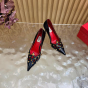 VALENTINO 26S STUDDED POINTED TOE PUMPS 90 MM IN BLACK CALFSKIN