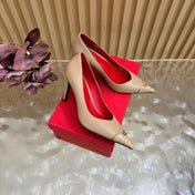 VALENTINO 26S CAP-TOE PUMPS 90 MM IN BEIGE CALFSKIN