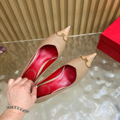 VALENTINO 26S CAP-TOE PUMPS 90 MM IN BEIGE CALFSKIN