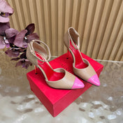 VALENTINO 26S ANKLE-STRA PUMPS 100 MM IN BEIGE AND PINK CALFSKIN
