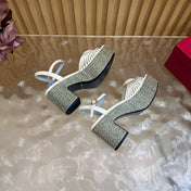 VALENTINO 26S PLATFORM SANDALS 90 MM IN WHITE CALFSKIN BEIGE WOVEN FABRIC