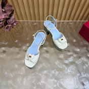 VALENTINO 26S PLATFORM SANDALS 90 MM IN WHITE CALFSKIN BEIGE WOVEN FABRIC