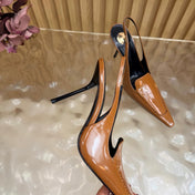 YSL 26S HIGH HEEL SLINGBACK PUMPS 110 MM IN BROWN CALFSKIN