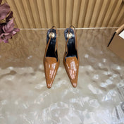 YSL 26S HIGH HEEL SLINGBACK PUMPS 110 MM IN BROWN CALFSKIN