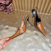 YSL 26S HIGH HEEL SLINGBACK PUMPS 110 MM IN BROWN CALFSKIN