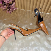 YSL 26S HIGH HEEL SLINGBACK PUMPS 110 MM IN BROWN CALFSKIN