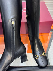 GUCCI 26S HORSEBIT KNEE-HIGH BOOTS 55 MM IN BLACK CALFSKIN
