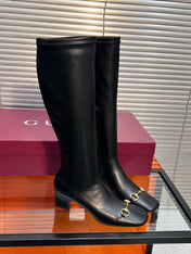 GUCCI 26S HORSEBIT KNEE-HIGH BOOTS 55 MM IN BLACK CALFSKIN