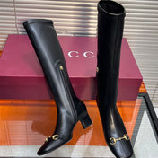 GUCCI 26S HORSEBIT KNEE-HIGH BOOTS 55 MM IN BLACK CALFSKIN