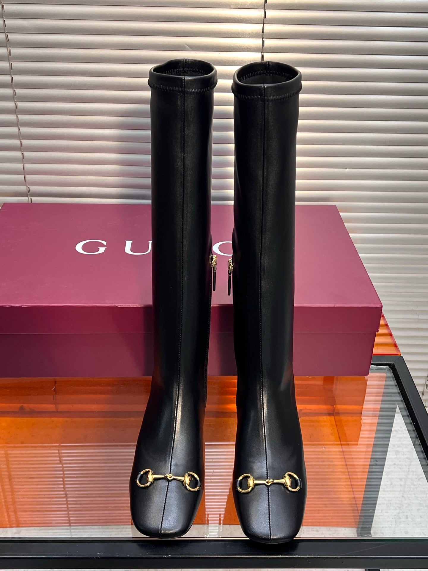 GUCCI 26S HORSEBIT KNEE-HIGH BOOTS 55 MM IN BLACK CALFSKIN