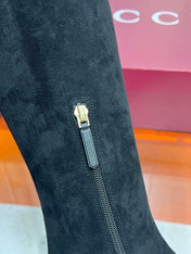 GUCCI 26S HORSEBIT KNEE-HIGH BOOTS 55 MM IN BLACK SUEDE