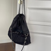 CHANEL 26S DRAWSTRING BACKPACK 44 IN BLACK PUFFY QUILTED NYLON