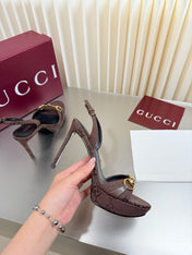 GUCCI 26S SLINGBACK PUMP 105 MM IN DARK BROWN GG CANVAS
