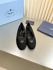 PRADA 26S MARY JANE FLATS IN BLACK SUEDE
