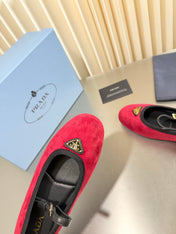 PRADA 26S MARY JANE FLATS IN RED SUEDE