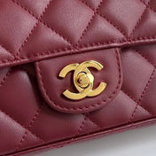 CHANEL 26S FLAP BAG 25 IN DARK RED QUILTED LAMBSKIN