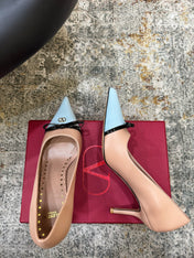 VALENTINO 26S BOW HIGH HEELS 75 MM IN NUDE AND LIGHT BLUE CALFSKIN