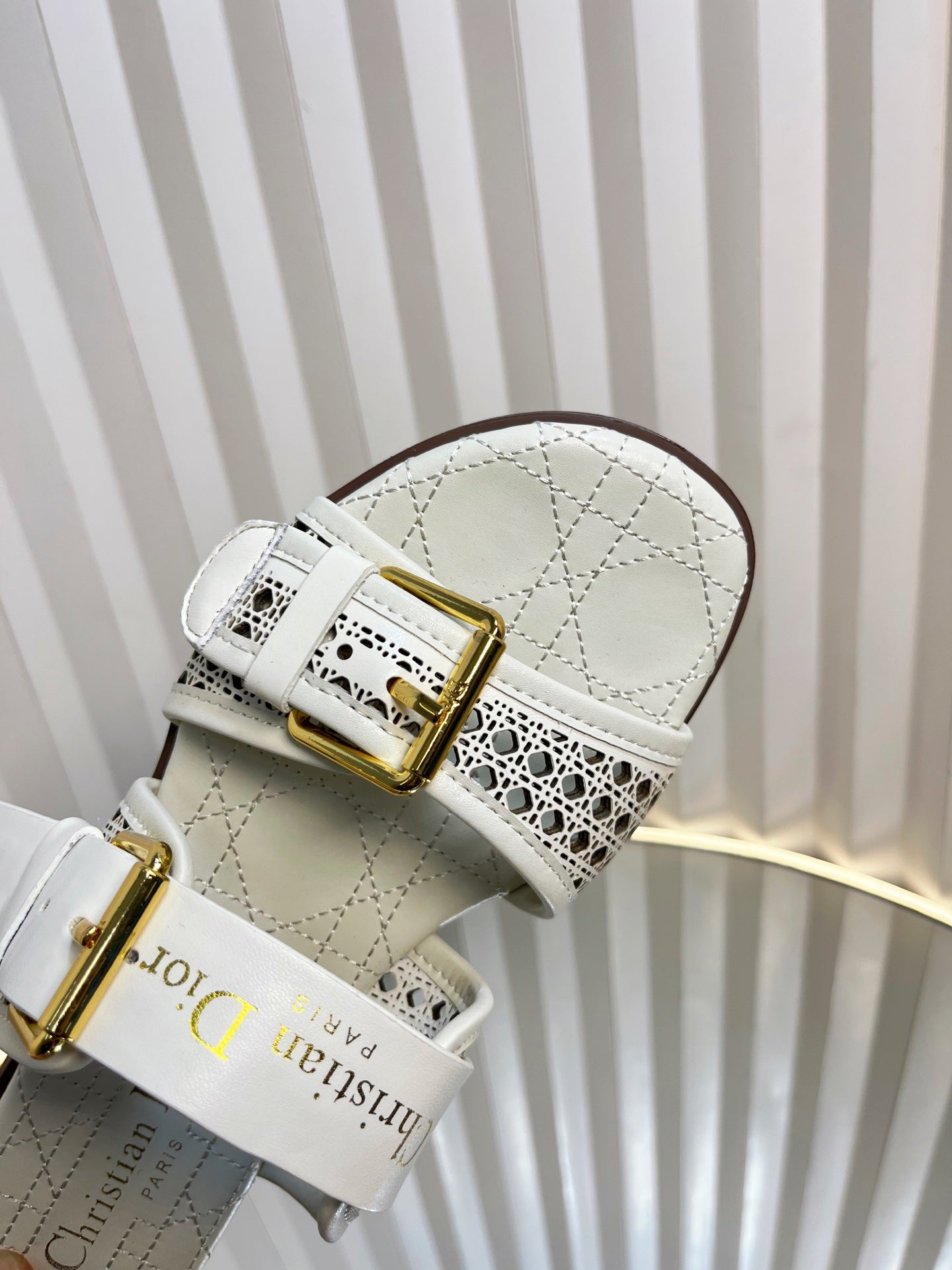 D-AVENUE SLIDES 25S IN WHITE CALFSKIN MICRO CANNAGE MOTIF