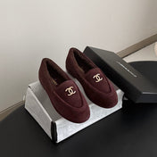 CHANEL 26S LOAFERS IN DARK BURGUNDY SUEDE AND SHEARLING LINING