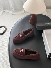 CHANEL 26S LOAFERS IN DARK BURGUNDY SUEDE AND SHEARLING LINING