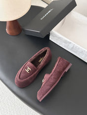CHANEL 26S LOAFERS IN DARK BURGUNDY SUEDE AND SHEARLING LINING