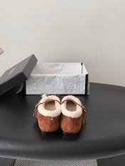 CHANEL 26S MARY JANE FLATS IN BROWN SUEDE AND SHEARLING