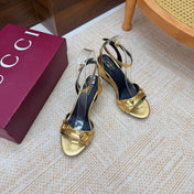 GUCCI 26S WEDGE SANDALS 80 MM IN GOLD CALFSKIN