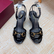 GUCCI 26S WEDGE SANDALS 80 MM IN BLACK GLOSSY CALFSKIN