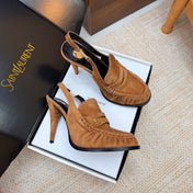 YSL 26S SLINGBACK LOAFER PUMPS 110 MM IN LIGHT BROWN SUEDE