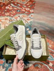 GUCCI 26S SNEAKERS IN WHITE MESH FABRIC AND GREY CALFSKIN