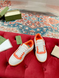 GUCCI 26S SNEAKERS IN WHITE MESH FABRIC AND ORANGE CALFSKIN - 35