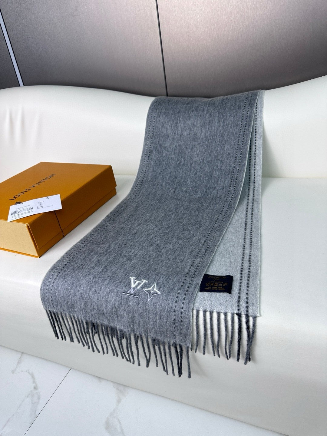 DUAL SCARF 180 CM IN SHARK GRAY CASHMERE 398375