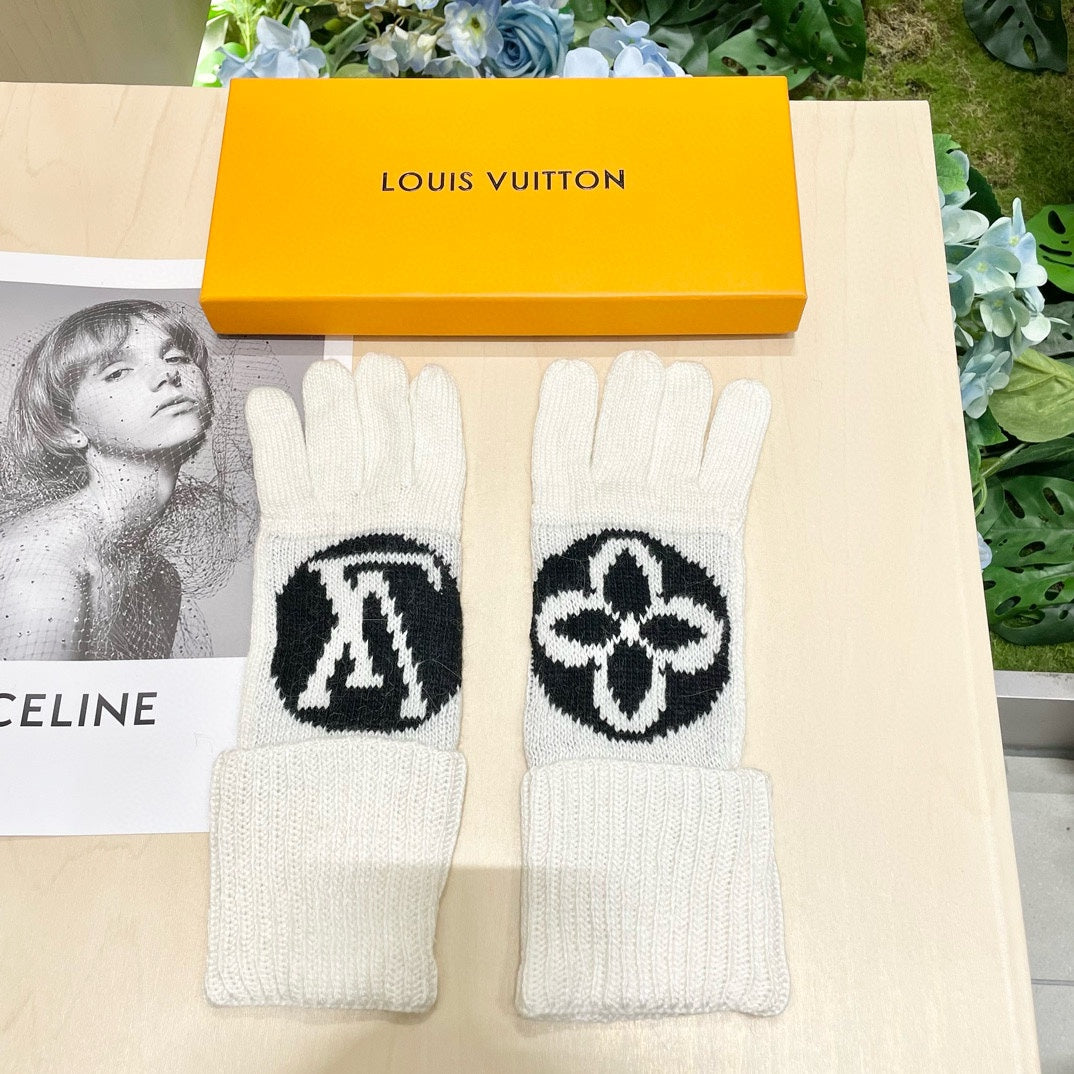 LV GLOVES IN WHITE MIX BLACK WOOL 464989