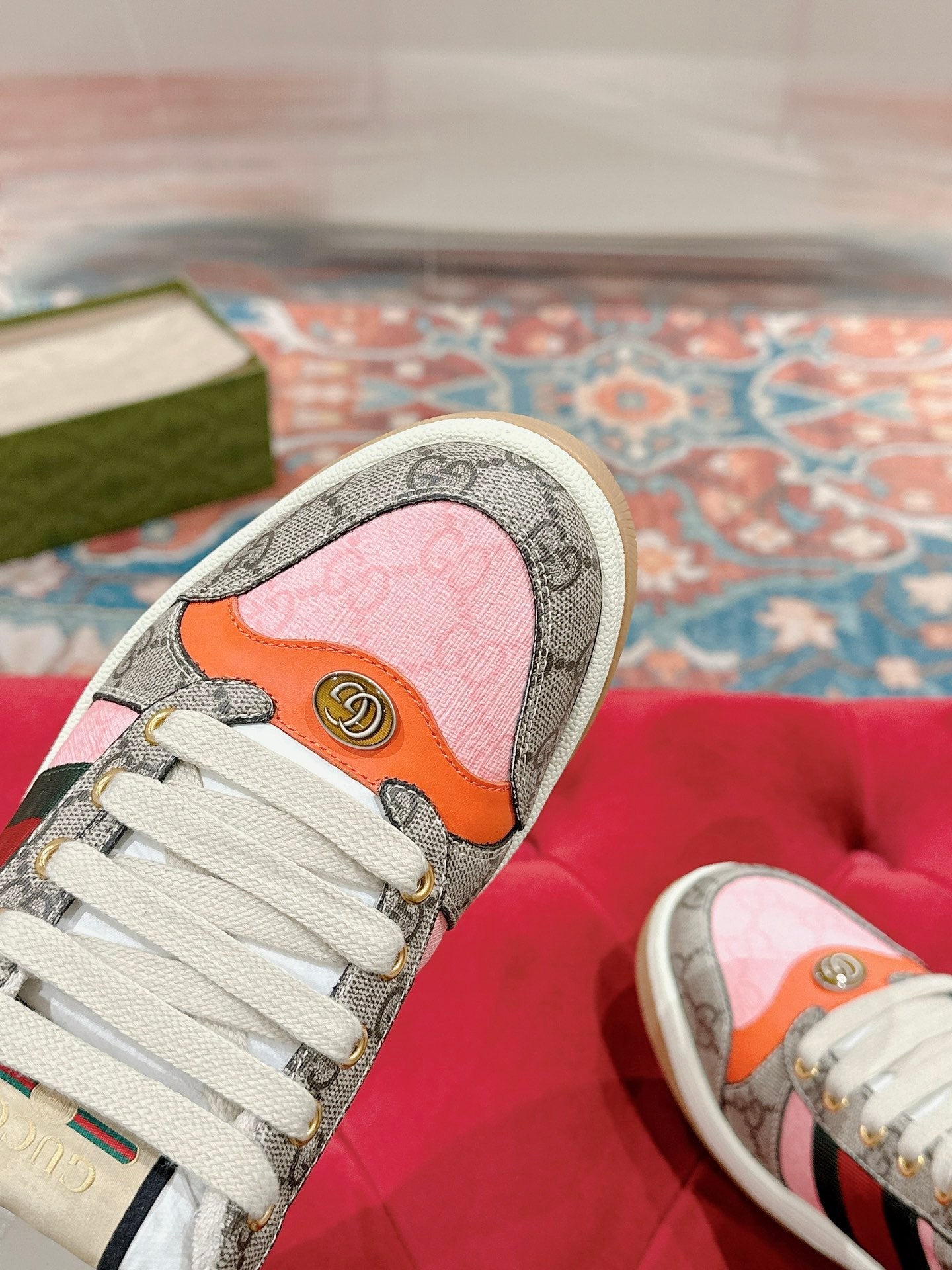 GUCCI 26S SCREENER SNEAKER IN BEIGE MIX LIGHT PINK CANVAS