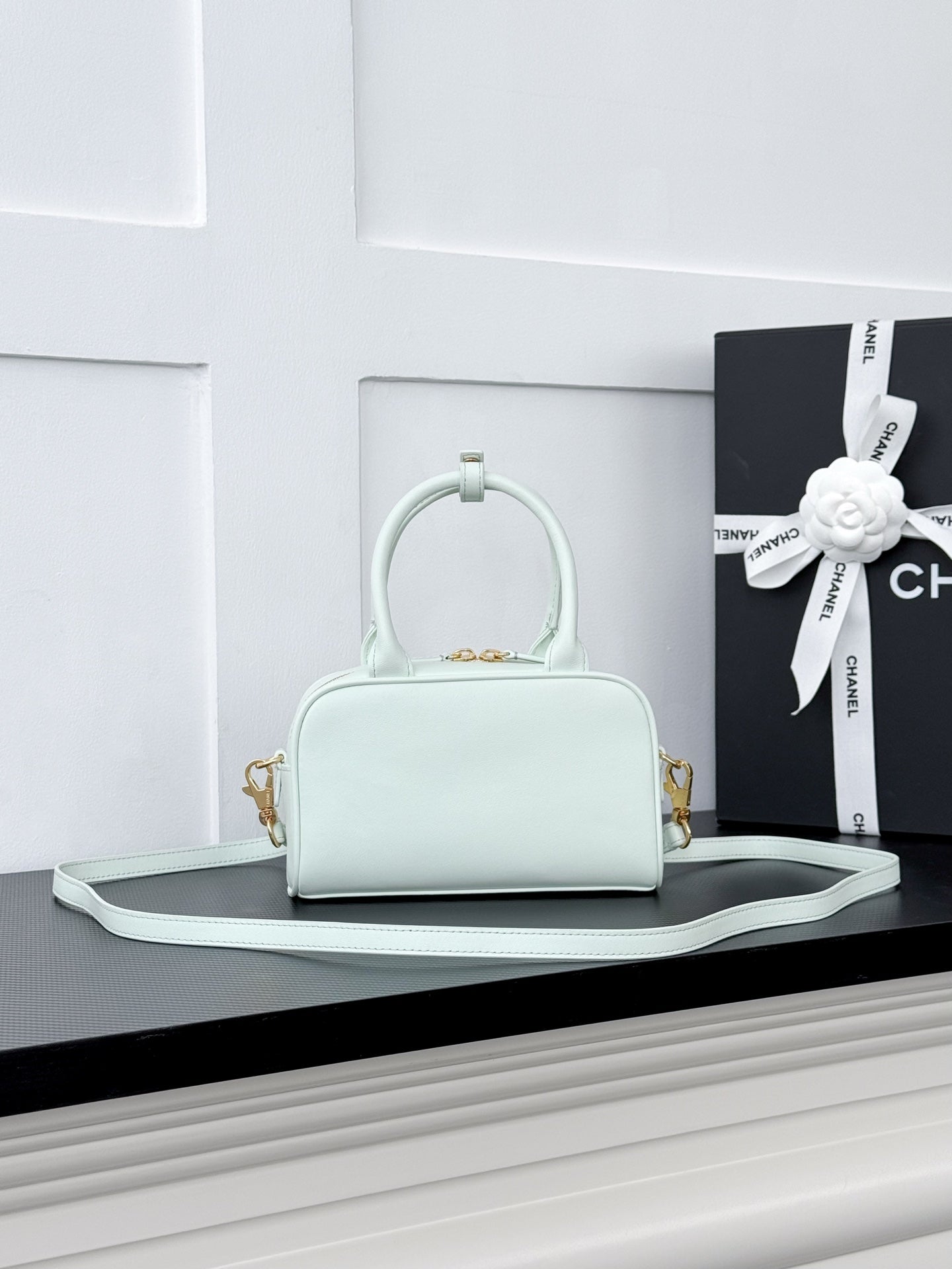 CHANEL 26S BOWLING BAG 21 IN MINT GREEN CALFSKIN