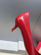 VALENTINO 26S HIGH HEELS 40 MM IN RED CALFSKIN WITH GOLD HARDWARE