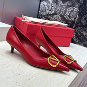 VALENTINO 26S HIGH HEELS 40 MM IN RED CALFSKIN WITH GOLD HARDWARE