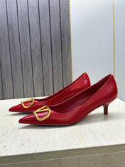 VALENTINO 26S HIGH HEELS 40 MM IN RED CALFSKIN WITH GOLD HARDWARE