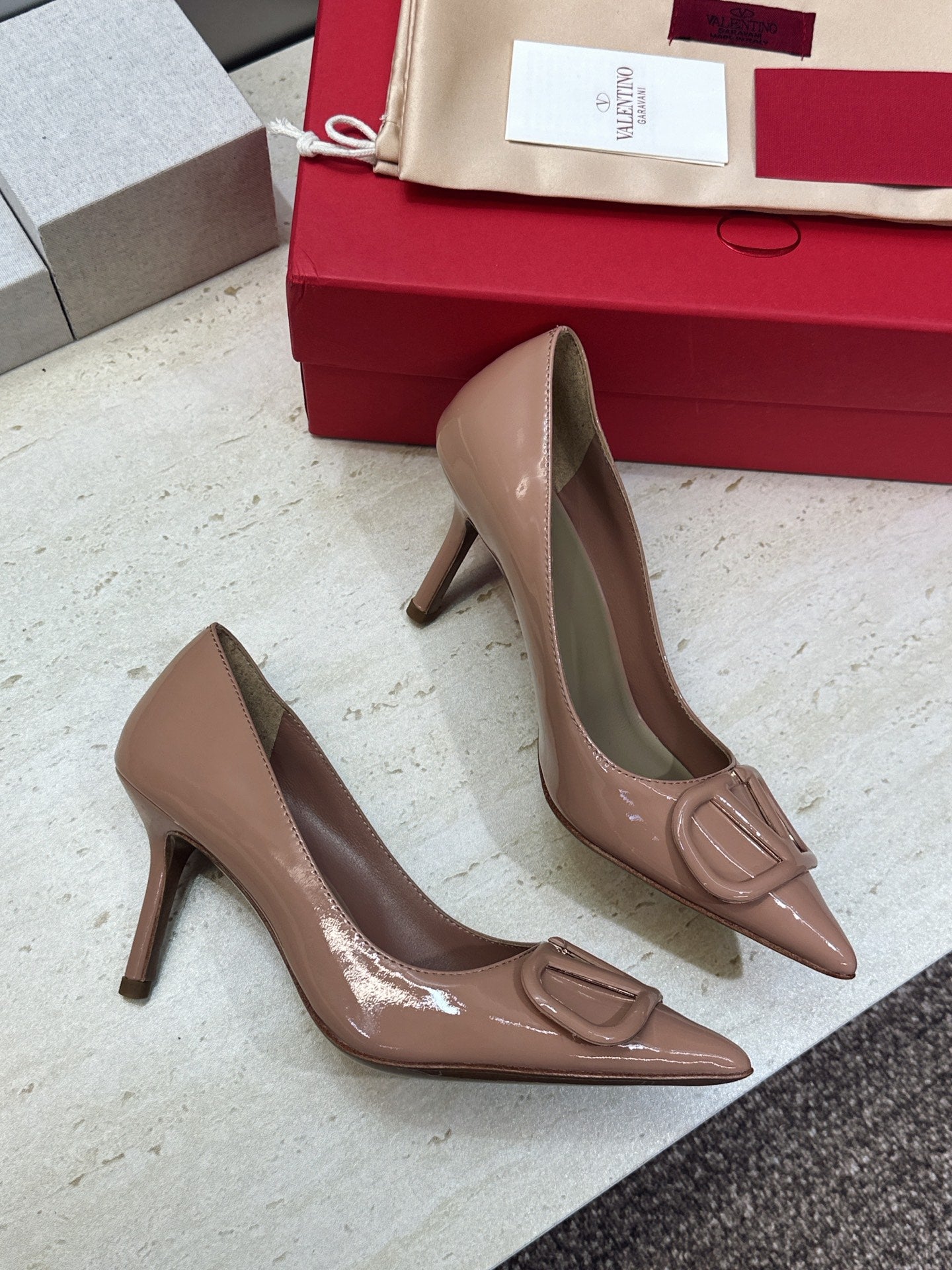 VALENTINO 26S HIGH HEELS 80 MM IN NUDE PATENT CALFSKIN