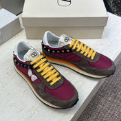 VALENTINO 26S BUTTERFLY EMBROIDERED SNEAKERS IN BROWN SUEDE & RED FABRIC