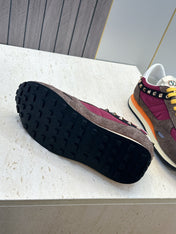 VALENTINO 26S BUTTERFLY EMBROIDERED SNEAKERS IN BROWN SUEDE & RED FABRIC