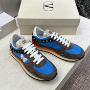 VALENTINO 26S BUTTERFLY EMBROIDERED SNEAKERS IN BROWN SUEDE & BLUE FABRIC