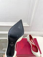 VALENTINO 26S ANKLE-STRA PUMPS 85 MM IN OFF-WHITE AND RED CALFSKIN