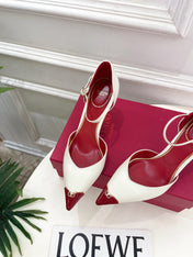 VALENTINO 26S ANKLE-STRA PUMPS 85 MM IN OFF-WHITE AND RED CALFSKIN