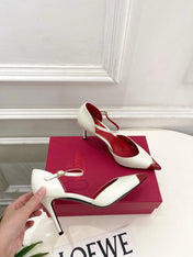 VALENTINO 26S ANKLE-STRA PUMPS 85 MM IN OFF-WHITE AND RED CALFSKIN