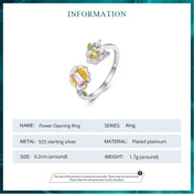 Colorful Enamel Flower Adjustable Ring Yellow Zircon Open Ring