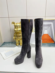 BALMAIN 26S HIGH BOOTS 115 MM IN DARK GREY SUEDE