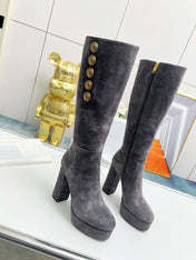 BALMAIN 26S HIGH BOOTS 115 MM IN DARK GREY SUEDE